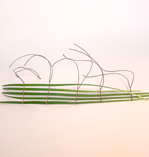 Stems of lily grass woven together with bind wire creating the look of a tatami mat.