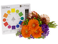 A Triadic Color Harmony is composed of any three colors equally spaced on the color wheel.  Illustrating this is a beautiful bouquet which mixes pin cushion protea, Gerbera daisies, hypericum, and stock.